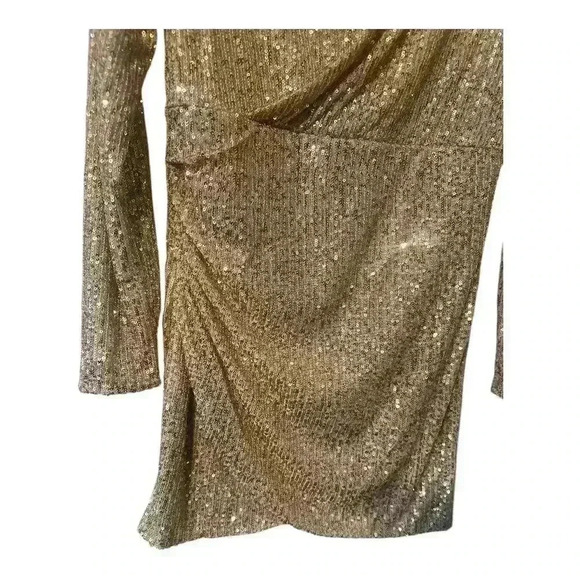 Sheilay Gold Sequin V-Neck Mini Dress, Medium - Picture 3 of 6